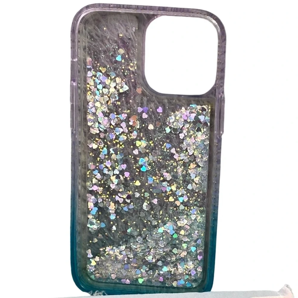 iPhone 13 Pro Phone‎ Case Liquid Glitter Bling Purple Green
